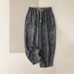 Buddha Stones Pure Cotton Bohemian Floral Pattern Women's Elastic Waist Pants With Pockets