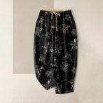 Buddha Stones Pure Cotton Vintage Floral Butterfly Pattern Women's Elastic Waist Pants With Pockets