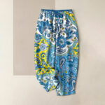 Buddha Stones Pure Cotton Bohemian Paisley Floral Pattern Women's Elastic Waist Pants With Pockets