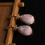 Buddha Stones Song Brocade floral Pattern Pipa-Shaped Harmony Handcrafted Teardrop Earrings