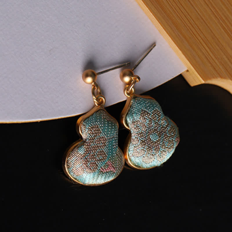 Buddha Stones Song Brocade Gourd Shaped Floral Blessing Handcrafted Drop Earrings
