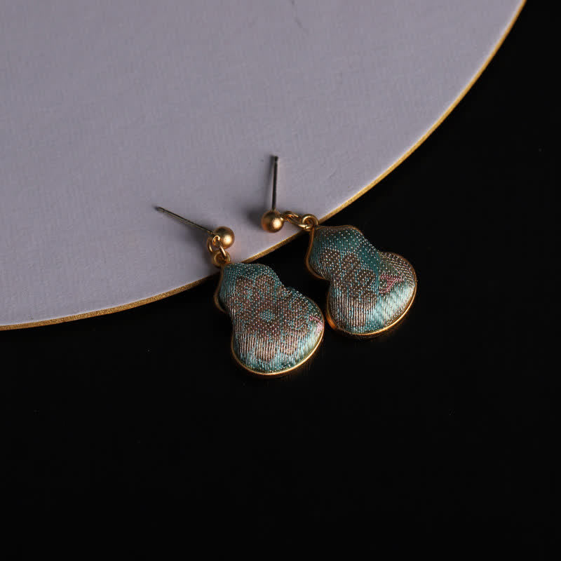 Buddha Stones Song Brocade Gourd Shaped Floral Blessing Handcrafted Drop Earrings
