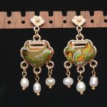 Buddha Stones Song Brocade Handcrafted Silk Art Peace Lock Pearl Protection Drop Earrings