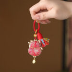Buddha Stones Song Brocade Lucky Cat Wealth Tassel String Keychain