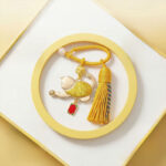 Buddha Stones Song Brocade Lucky Beckoning Cat Tassel Gift Box Keychain