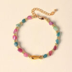 Buddha Stones Rainbow Tourmaline Koi Fish Positive Rough Cut Bracelet