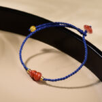 Buddha Stones South Red Agate Gourd Positive Hand-Woven Blue String Bracelet