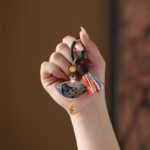 Buddha Stones Song Brocade Fan Blessing Keychain