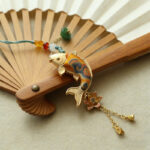 Buddha Stones Song Brocade Koi Fish Lotus Wealth Keychain