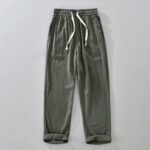 Buddha Stones Summer Casual Vintage Drawstring Solid Long Pants Men's Tapered Pants With Pockets