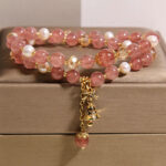 Buddha Stones Strawberry Quartz Pearl Butterfly Love Double Wrap Bracelet