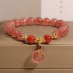 Buddha Stones Strawberry Quartz Peace Buckle Love Round Beaded Bracelet