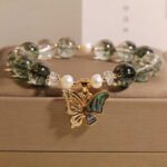 Buddha Stones Green Phantom Pearl Accent Butterfly Growth Beaded Bracelet
