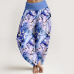 Buddha Stones Pure Cotton Watercolor Floral Pattern Women's Elastic Waist Harem Pants