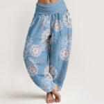 Buddha Stones Pure Cotton Various Mandala Floral Pattern Women's Elastic Waist Harem Pants