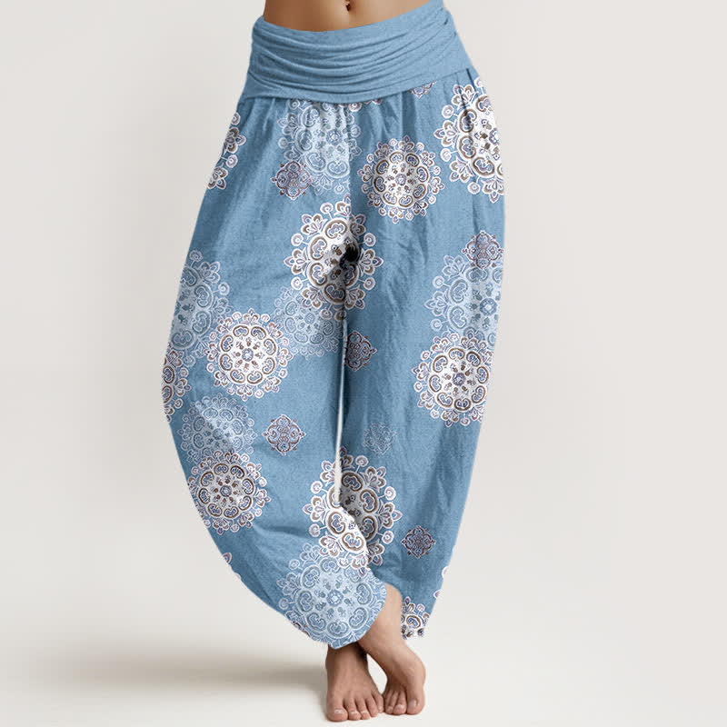 1778132698 Buddha Stones Pure Cotton Various Mandala Floral Pattern Women's Elastic Waist Harem Pants - Image 1