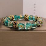 Buddha Stones Liuli Glass Bead Gold Leaf Cloisonné Purity New Chinese Round Bracelet