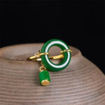 Buddha Stones Green Chalcedony Peace Buckle Pattern Strength Ring
