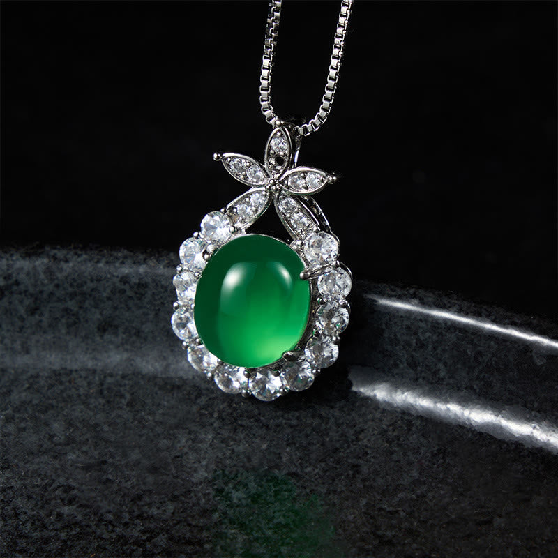 Buddha Stones Natural Green Chalcedony Pink Chalcedony Flower Courage Necklace