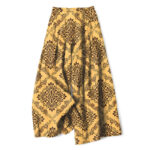 Buddha Stones Cotton Linen Baroque Floral Pattern Women's Elastic Waist Wide Leg Pants With Pockets