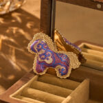 Buddha Stones Song Brocade Handcrafted Purple Horse Prosperity Brooch