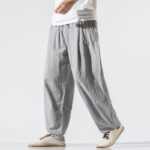Buddha Stones Summer Casual Minimalist Drawstring Elastic Waist Solid Long Pants Men's Harem Pants With Pockets
