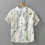 Buddha Stones Summer Casual Abstract Crack Pattern Button-Up Patch Pocket Men's Short Sleeve Shirts