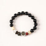 Buddha Stones Black Obsidian Bagua Protection Tibetan Round Bead Bracelet