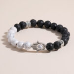 Buddha Stones Lava Rock Hamsa Palm Protection Handcrafted Round Bracelet