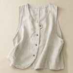 Buddha Stones Summer Casual Minimalist Lines Button-Up Solid Women's Sleeveless Shirts Tank Top With Pocket