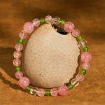 Buddha Stones Strawberry Quartz Green Agate Clear Quartz Healing Bracelet