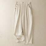 Buddha Stones Spring Summer Casual Decorative Buttons Solid Cropped Pants Women's Harem Pants With Pocket