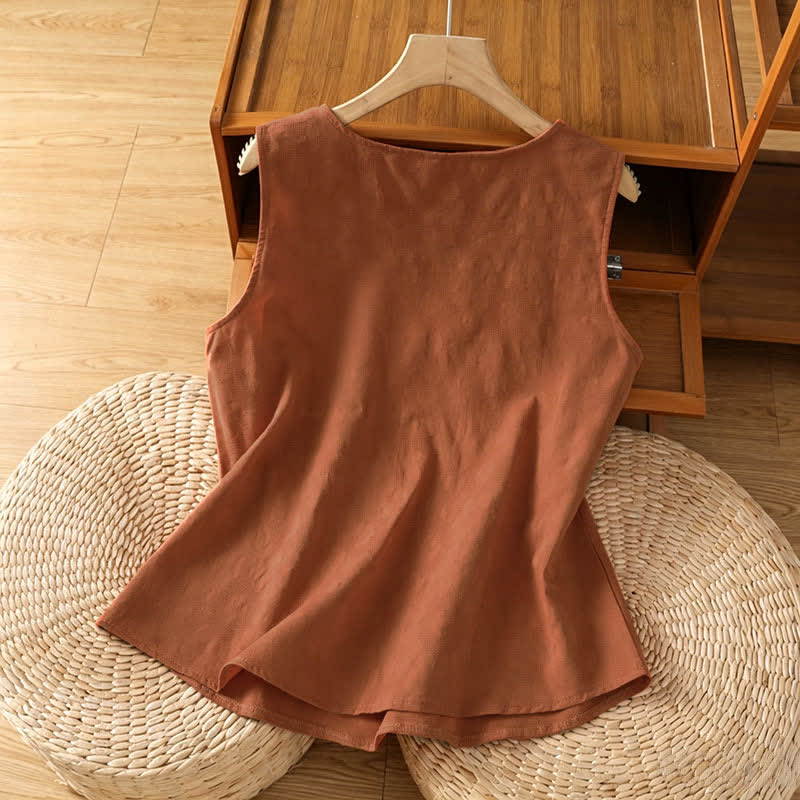 Buddha Stones Summer Casual Side Slit Flower Women's Sleeveless T-Shirts Tank Top