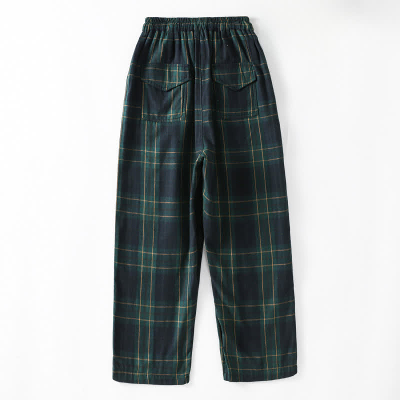 Buddha Stones Spring Casual Drawstring Plaid Pattern Elastic Waist Cropped Women's Harem Pants With Pockets