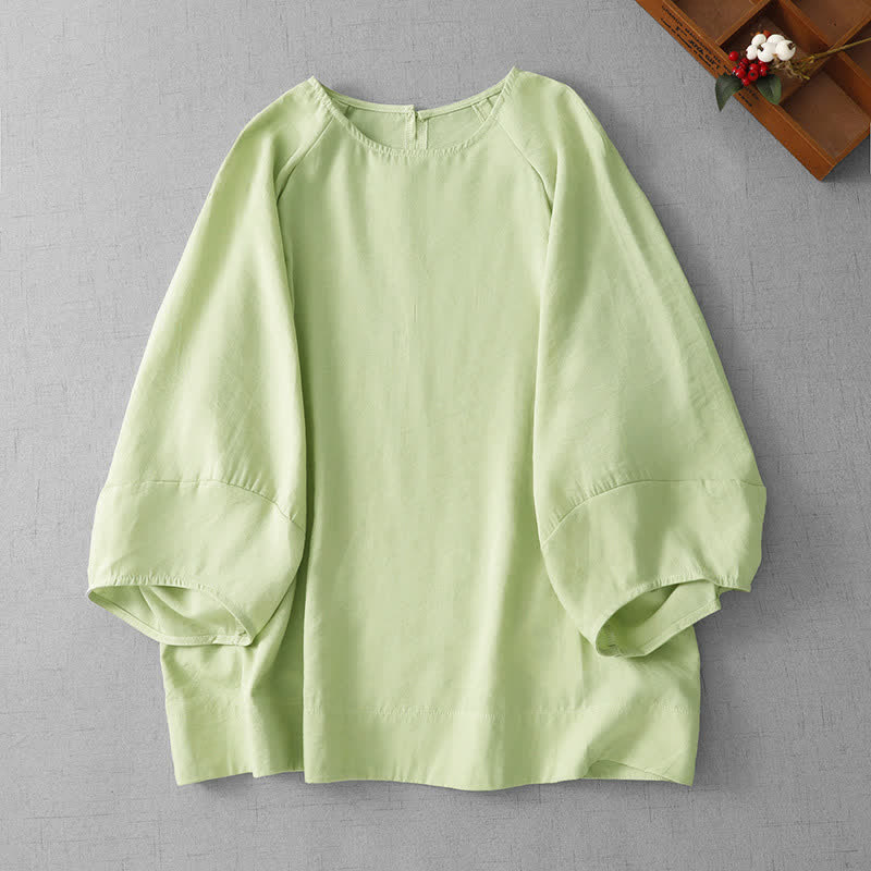 Buddha Stones Spring Summer Casual Minimalist Crew Neck Solid Women's Long Sleeve T-Shirt