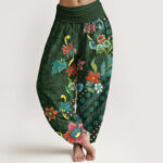 Buddha Stones Pure Cotton Bohemian Colorful Flower Pattern Women's Elastic Waist Harem Pants