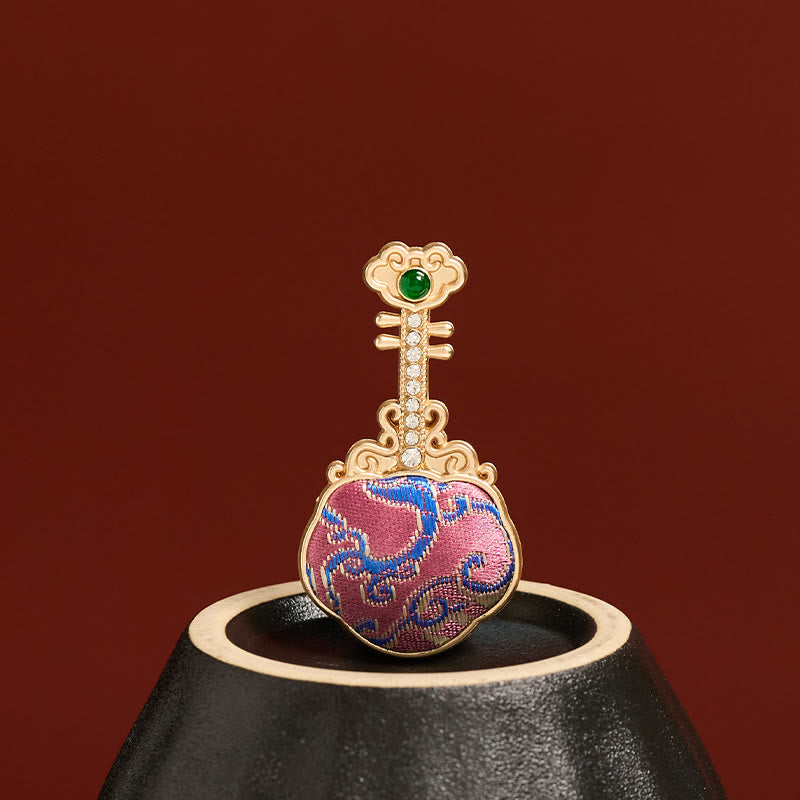Buddha Stones Song Brocade Handmade Purple Pipa-shaped Energy Brooch