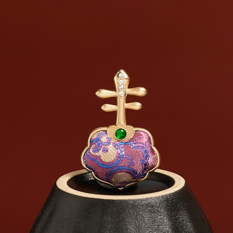 Buddha Stones Song Brocade Handmade Purple Pipa-shaped Energy Brooch