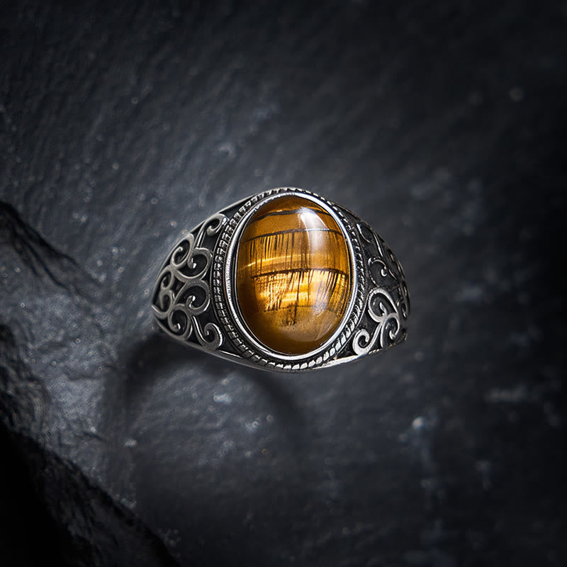 Buddha Stones Tiger Eye Copper Strength Adjustable Ring