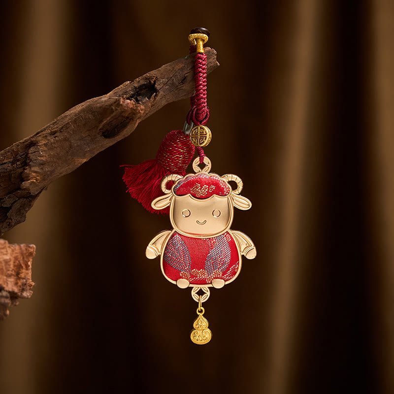 Buddha Stones Song Brocade Handmade Chinese Zodiac Tassel Lucky Keychain