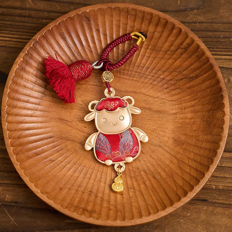 Buddha Stones Song Brocade Handmade Chinese Zodiac Tassel Lucky Keychain