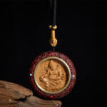 Buddha Stones Small Leaf Red Sandalwood Ebony Wood Yellow Jambhala Bodhisattva Green Tara Protection Necklace Pendant