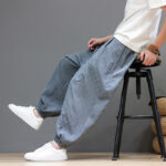 Buddha Stones Summer Casual Drawstring Solid Woven Rattan Texture Pattern Ankle Pants Men's Harem Pants With Pocket