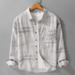 Buddha Stones Spring Summer Casual Minimalist Button-Up Solid Grey Ink Wash Men's Shirts With Patch Pocket