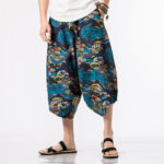 Buddha Stones Summer Boho Casual Drawstring Floral Cotton Linen Capri Pants Men's Harem Pants With Pocket