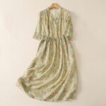 Buddha Stones Summer Boho Drawstring Floral Women's Short Sleeve Dress With Pocket