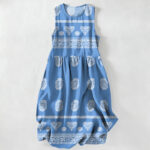 Buddha Stones Summer Casual Geometric Medallion Stripe Pattern Women's Summer Sleeveless Midi Dress With Pockets