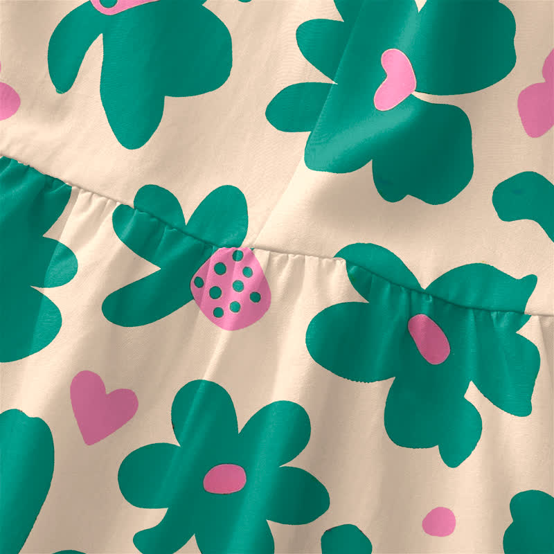 Buddha Stones Summer Casual Green Floral Hearts Pattern Women's Summer Sleeveless Midi Dress With Pockets