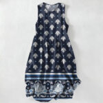 Buddha Stones Summer Casual Lotus Border Floral Pattern Women's Summer Sleeveless Midi Dress With Pockets