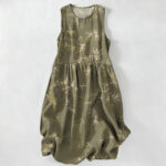 Buddha Stones Summer Casual Bamboo Leaves Pattern Women's Summer Sleeveless Midi Dress With Pockets